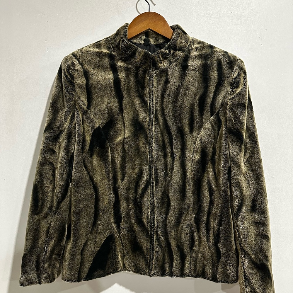 LANA SPORT Vintage Faux Fur Mob Wife Old Money Zip‎ Up Jacket Size 12